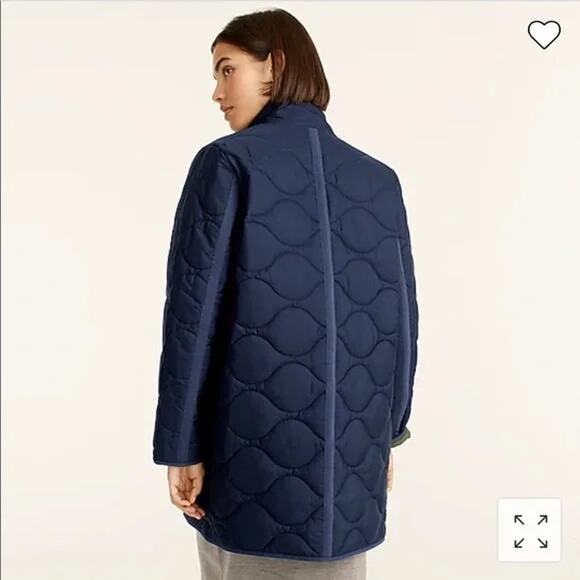 J. CREW Quilted Cocoon Puffer with PrimaLoft® Navy Long Pockets Small - Picture 11 of 13